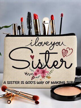 I Love You Sister Canvas Makeup Bag NWT